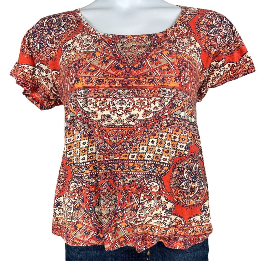 Lucky Brand Womens Top Size 1X Medallion Geometric Stretchy Work Office Capsule